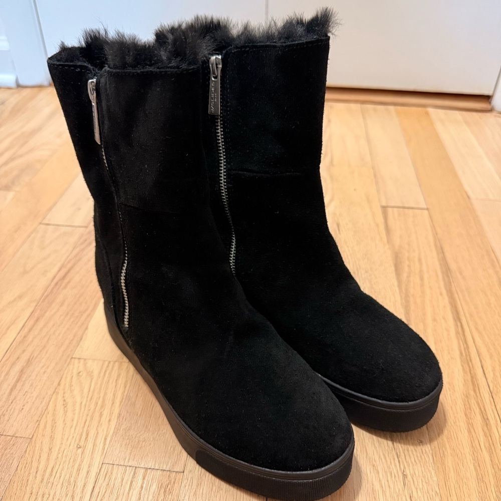 J Slides NYC Waterproof Women's Black Winter Suede Boots Size 7.5 - Picture 2 of 9